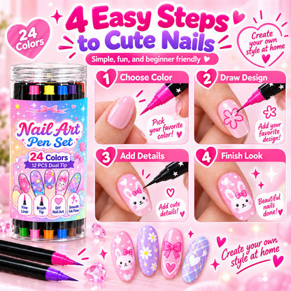 🔥LAST DAY 50% OFF ✨24 Colors Dual Ended Nail Art Pens Set – Creative, Salon‑Quality, Easy DIY ✨