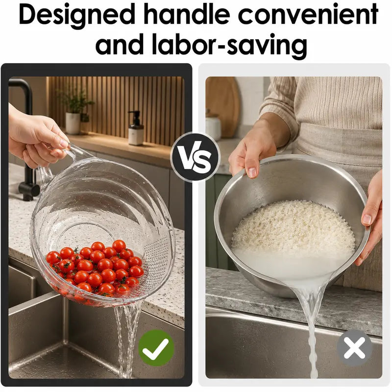 Multipurpose rice washing strainer bowl
