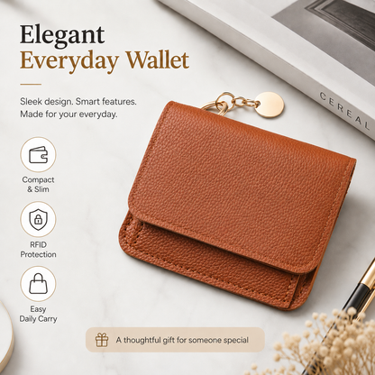 Women's Elegant Minimalist Short Slim Wallet All-match Trendy Mini 3 Bifold Purse RFID Blocking Card Holder Money Clip ID Window Compact Coin Purse Ideal Gift