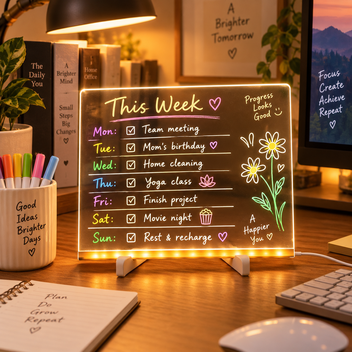 🔥LAST DAY 50% OFF ✨ Creative Rewritable Acrylic LED Message Board 🎨 (set come with 7 Pens)