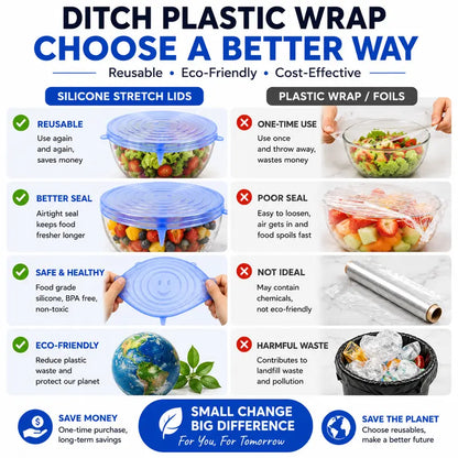🥗 6 Pack Silicone Stretch Lids – Reusable Food Covers for Bowls, Pots, Cups & Fresh Food Storage
