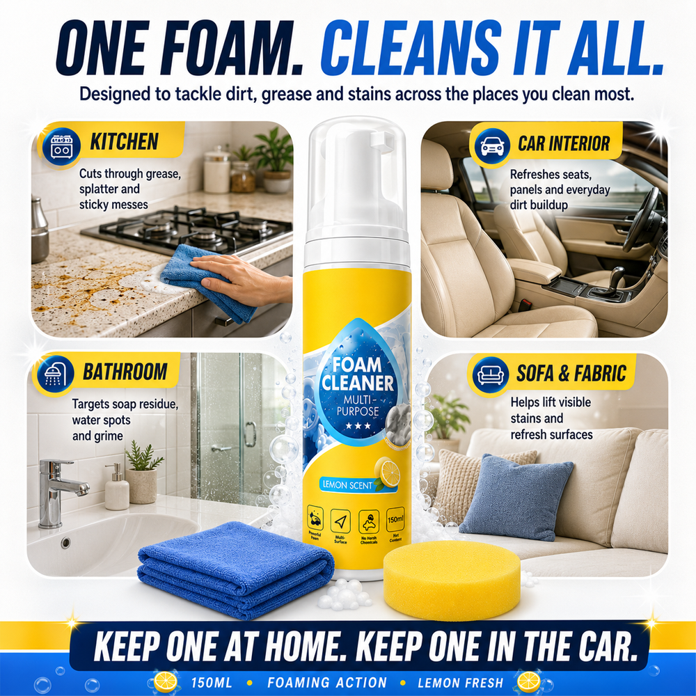 🔥 4-in-1 Multi-Enzyme Foam Cleaner – Deep Clean Car, Kitchen, Bathroom & Sofa