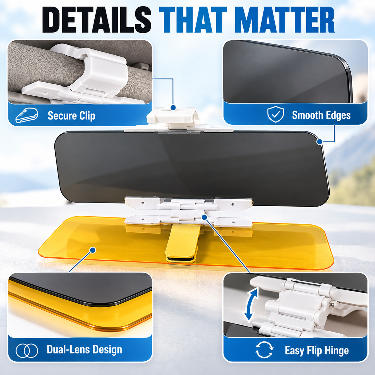 🚗 Clip-On Car Visor – Day & Night Dual Panels