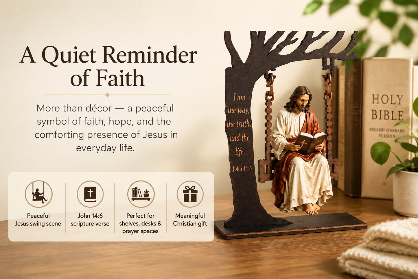✝️  Jesus Swing Ornament – John 14:6 Faith Table Decor | Christian Bible Verse Home Decoration