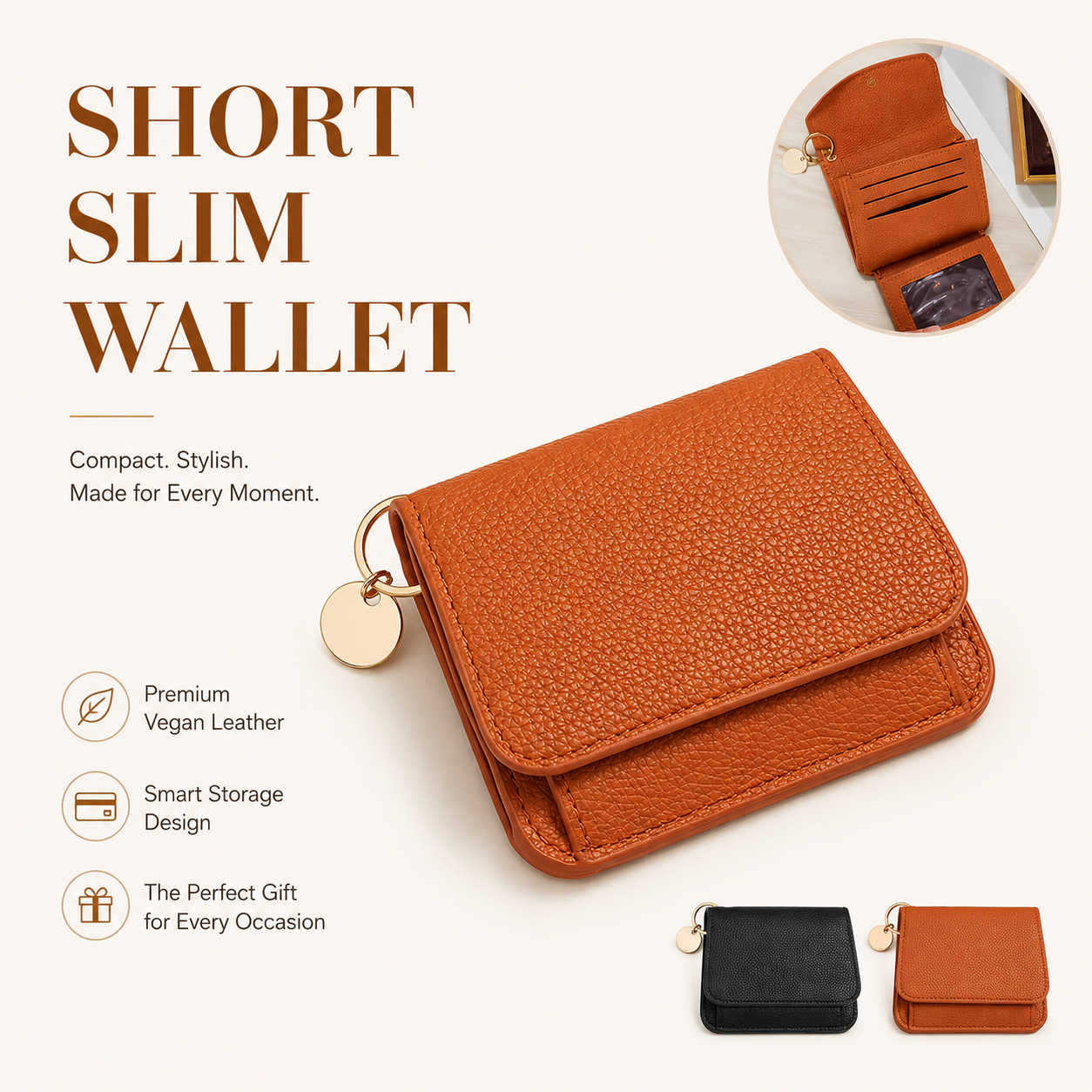 Women's Elegant Minimalist Short Slim Wallet All-match Trendy Mini 3 Bifold Purse RFID Blocking Card Holder Money Clip ID Window Compact Coin Purse Ideal Gift
