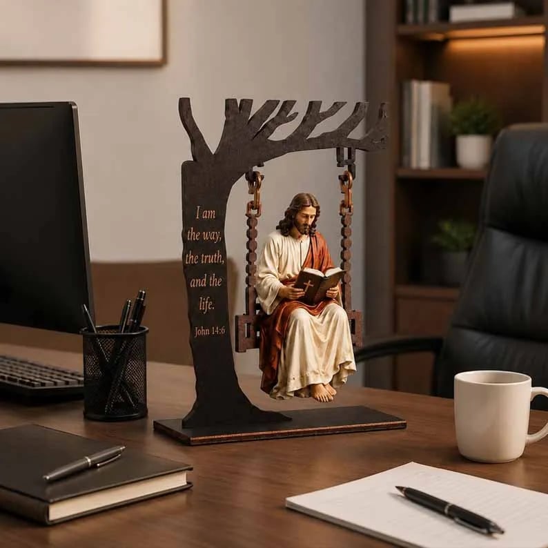 ✝️  Jesus Swing Ornament – John 14:6 Faith Table Decor | Christian Bible Verse Home Decoration