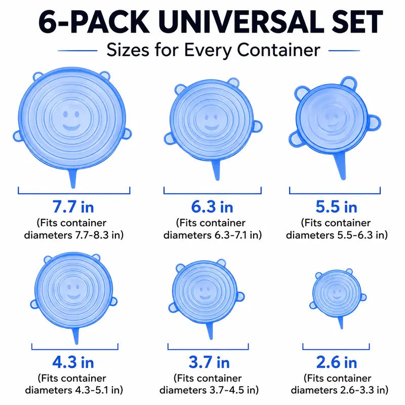 🥗 6 Pack Silicone Stretch Lids – Reusable Food Covers for Bowls, Pots, Cups & Fresh Food Storage