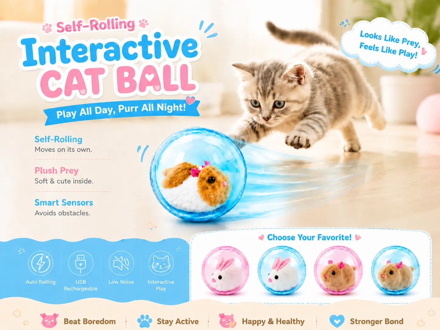 🔥💓LAST DAY 50% OFF ✨ Self-Rolling Interactive Cat Ball