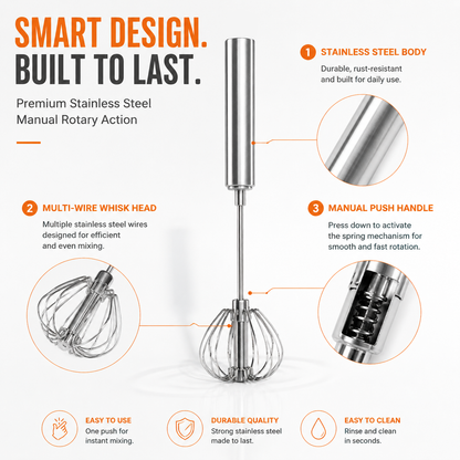 🥄LAST DAY 50% OFF ✨ Stainless Steel Hand-Push Rotary Whisk – Effortless Mixing in Seconds!