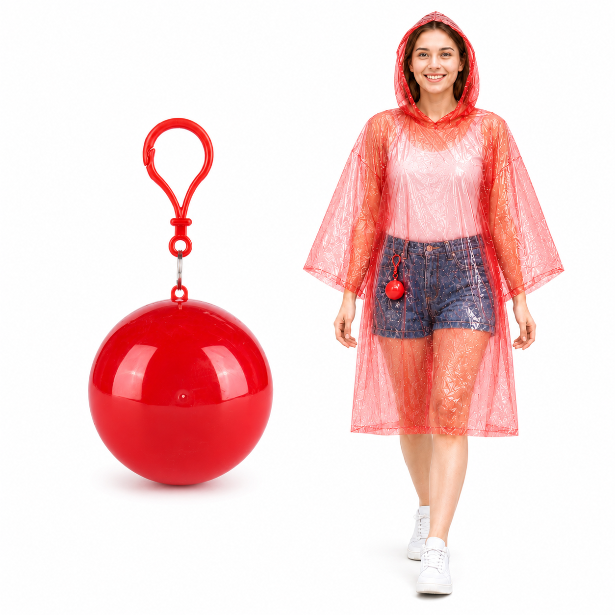 Portable Hooded Rain Poncho – Waterproof Tear-Resistant Emergency Raincoat with Keychain Case