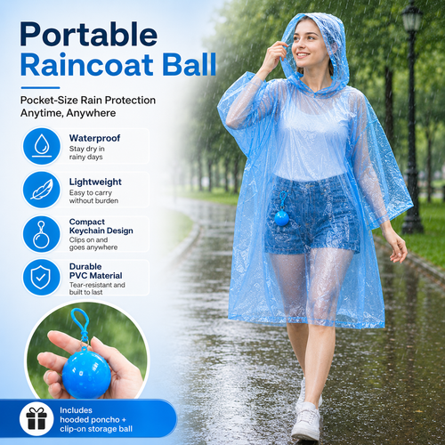 Portable Hooded Rain Poncho – Waterproof Tear-Resistant Emergency Raincoat with Keychain Case