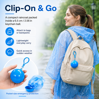 Portable Hooded Rain Poncho – Waterproof Tear-Resistant Emergency Raincoat with Keychain Case