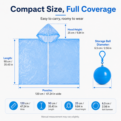 Portable Hooded Rain Poncho – Waterproof Tear-Resistant Emergency Raincoat with Keychain Case