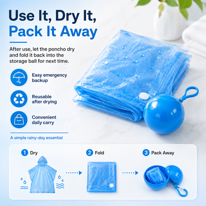 Portable Hooded Rain Poncho – Waterproof Tear-Resistant Emergency Raincoat with Keychain Case