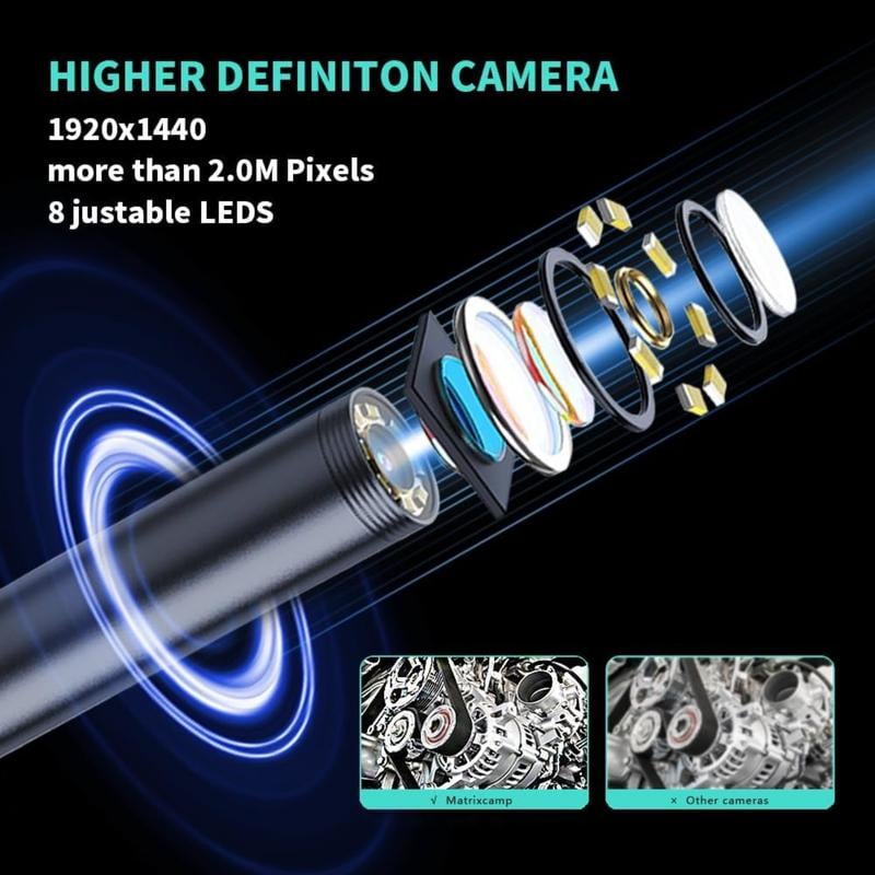 16.4FT HD Borescope Camera with Semi-Rigid Cable & Multi-Use Accessory Kit