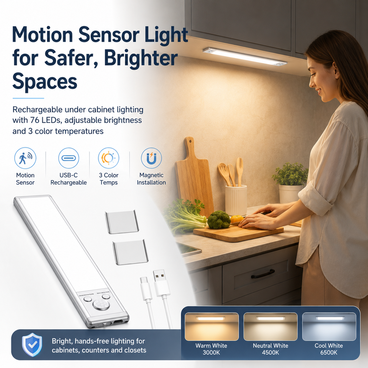 🔥LAST DAY 50% OFF ✨Motion Sensor Cabinet Light – No Wiring Needed