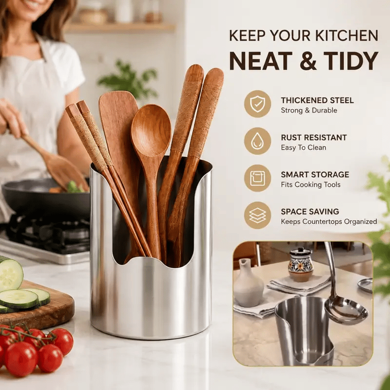 🔥LAST DAY 70% OFF ✨Thickened Stainless Steel Utensil Organizer, Rust Resistant Easy to Clean