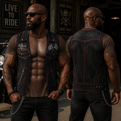 💪🔥LAST DAY 50% OFF ✨ Personalized Six Pack ABS with Biker Vest Men Funny 3D T-Shirt – 😂🤘 Look Like a Biker, Feel Like a Legend!