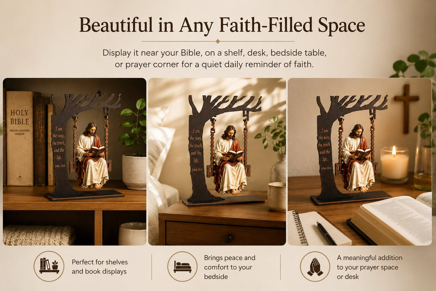 ✝️  Jesus Swing Ornament – John 14:6 Faith Table Decor | Christian Bible Verse Home Decoration