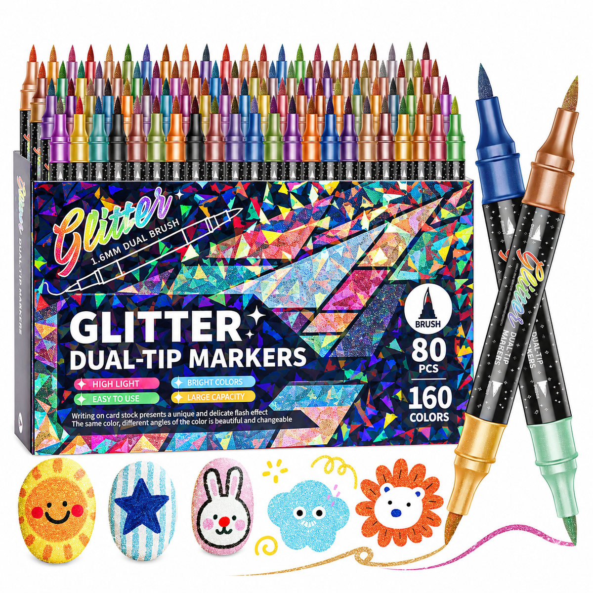 🎨Glitter Effect Brush Markers - Create Sparkling Artwork Easily(🌈24-200 Colors | Smooth No Clog | No Bleed Through📝) UPSELL