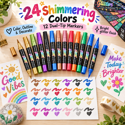 Dobryla® 🎨Glitter Effect Brush Markers - Create Sparkling Artwork Easily(🌈24-96 Colors | Smooth No Clog | No Bleed Through📝) upsell