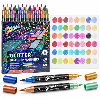Dobryla® 🎨Glitter Effect Brush Markers - Create Sparkling Artwork Easily(🌈24-96 Colors | Smooth No Clog | No Bleed Through📝) upsell
