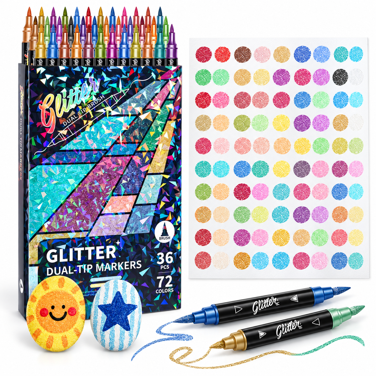 Dobryla® 🎨Glitter Effect Brush Markers - Create Sparkling Artwork Easily(🌈24-96 Colors | Smooth No Clog | No Bleed Through📝) upsell
