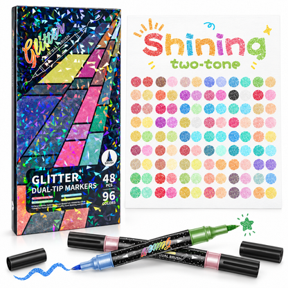 Dobryla® 🎨Glitter Effect Brush Markers - Create Sparkling Artwork Easily(🌈24-96 Colors | Smooth No Clog | No Bleed Through📝) upsell