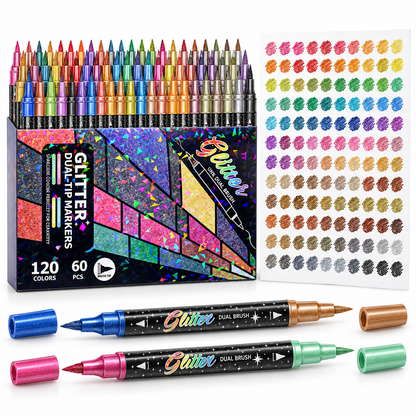 Dobryla® 🎨Glitter Effect Brush Markers - Create Sparkling Artwork Easily(🌈24-96 Colors | Smooth No Clog | No Bleed Through📝) upsell