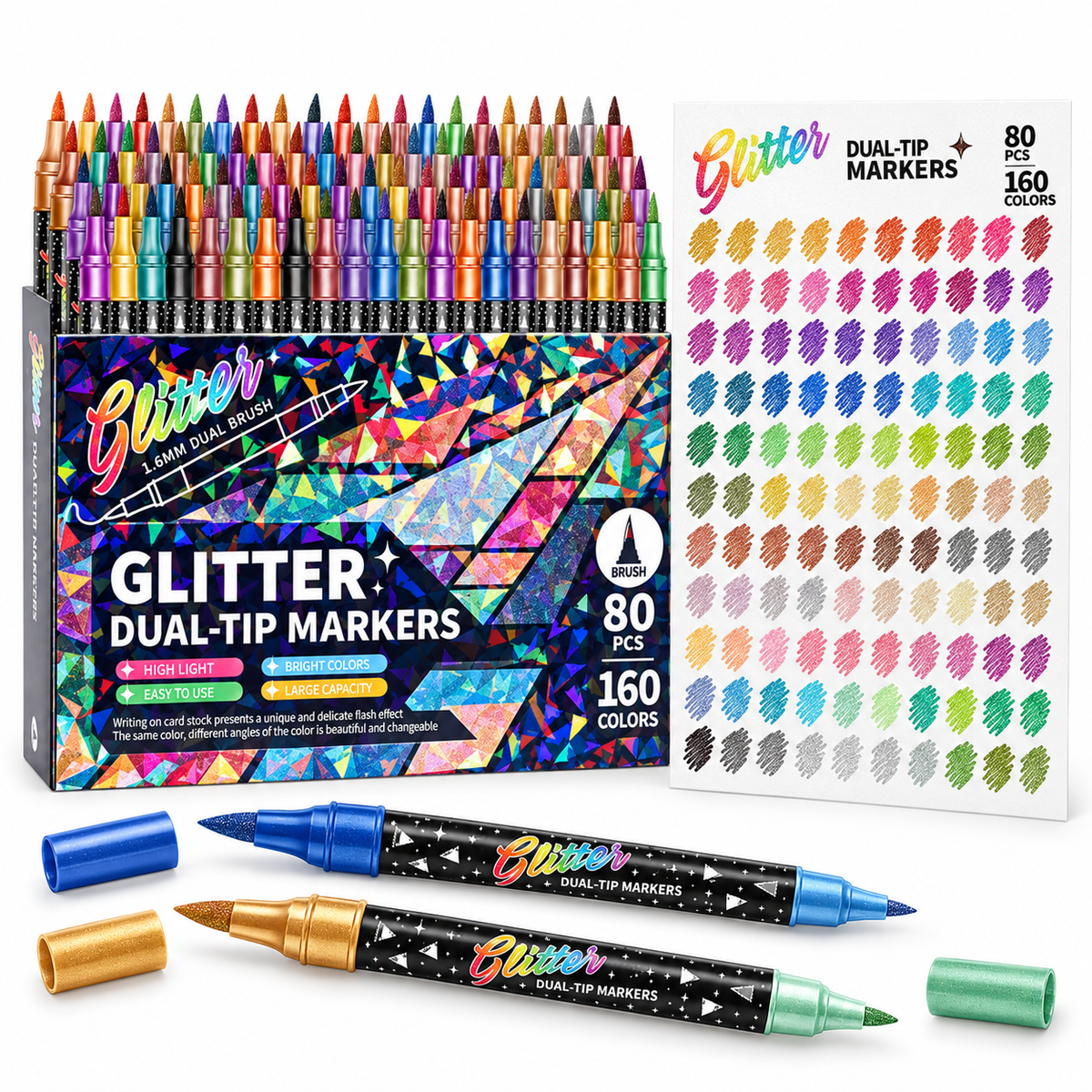 Dobryla® 🎨Glitter Effect Brush Markers - Create Sparkling Artwork Easily(🌈24-96 Colors | Smooth No Clog | No Bleed Through📝) upsell