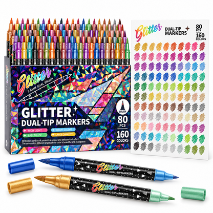 Dobryla® 🎨Glitter Effect Brush Markers - Create Sparkling Artwork Easily(🌈24-96 Colors | Smooth No Clog | No Bleed Through📝) upsell