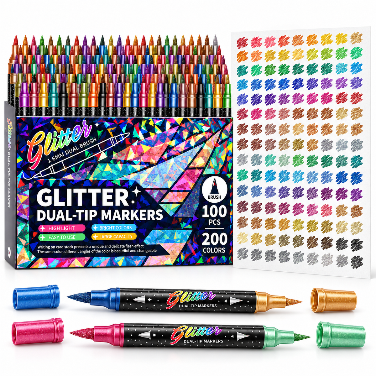 Dobryla® 🎨Glitter Effect Brush Markers - Create Sparkling Artwork Easily(🌈24-96 Colors | Smooth No Clog | No Bleed Through📝) upsell