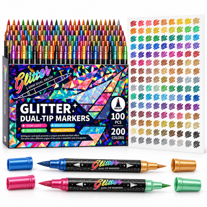 Dobryla® 🎨Glitter Effect Brush Markers - Create Sparkling Artwork Easily(🌈24-96 Colors | Smooth No Clog | No Bleed Through📝) upsell