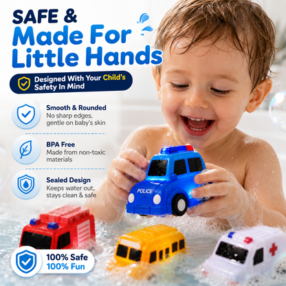 🚗IVOSOMA® 6PCS Water-Activated Light-Up Bath Toy Cars – Traffic & Construction Vehicles for Kids