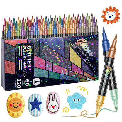 🎨Glitter Effect Brush Markers - Create Sparkling Artwork Easily(🌈24-200 Colors | Smooth No Clog | No Bleed Through📝) UPSELL