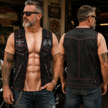 💪🔥LAST DAY 50% OFF ✨ Personalized Six Pack ABS with Biker Vest Men Funny 3D T-Shirt – 😂🤘 Look Like a Biker, Feel Like a Legend!