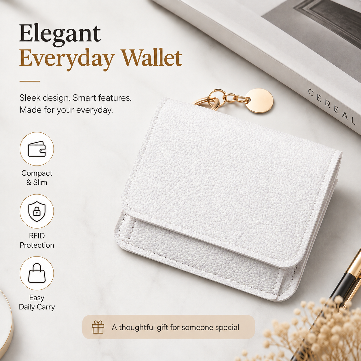 Women's Elegant Minimalist Short Slim Wallet All-match Trendy Mini 3 Bifold Purse RFID Blocking Card Holder Money Clip ID Window Compact Coin Purse Ideal Gift