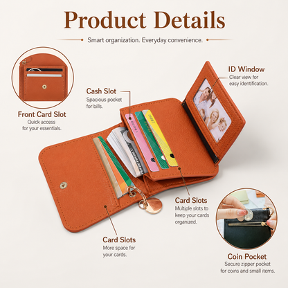 Women's Elegant Minimalist Short Slim Wallet All-match Trendy Mini 3 Bifold Purse RFID Blocking Card Holder Money Clip ID Window Compact Coin Purse Ideal Gift