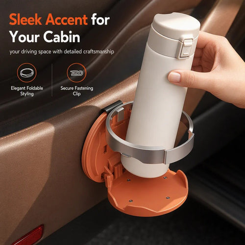 🔥LAST DAY 50% OFF ✨Foldable Car Cup Holder with Hook, Space-Saving Vehicle Drink Holder for Bottles, Coffee Cups & Tumblers