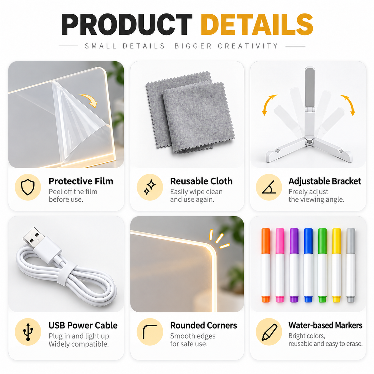 🔥LAST DAY 50% OFF ✨ Creative Rewritable Acrylic LED Message Board 🎨 (set come with 7 Pens)
