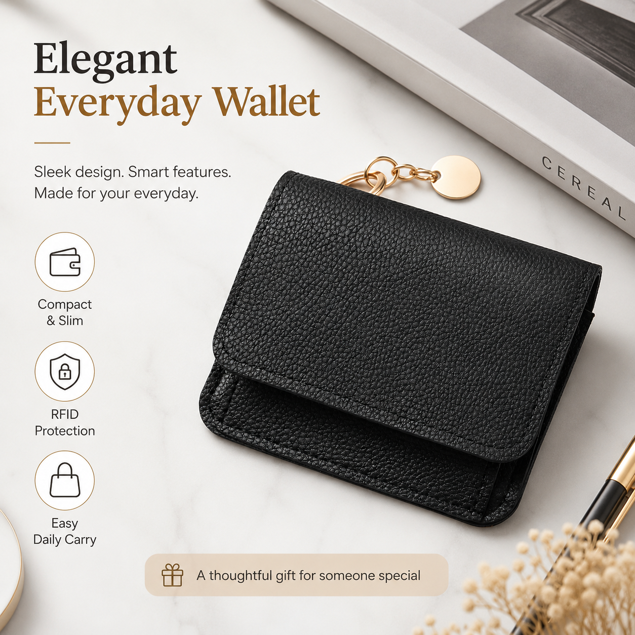 Women's Elegant Minimalist Short Slim Wallet All-match Trendy Mini 3 Bifold Purse RFID Blocking Card Holder Money Clip ID Window Compact Coin Purse Ideal Gift