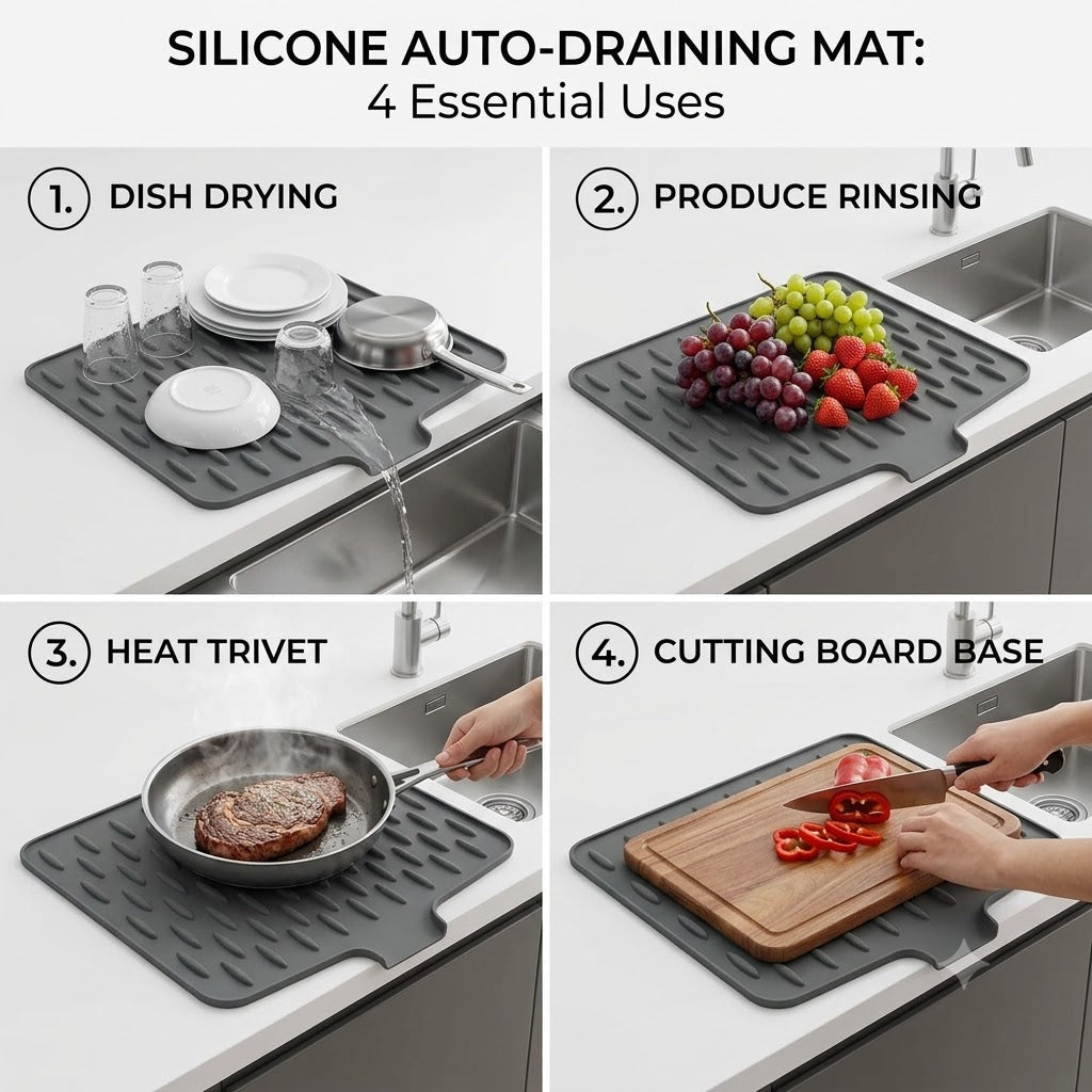 🔥 Hot Sale 50% OFF 🔥Heavy-Duty 3-in-1 Silicone Mat: Drainer, Trivet & Chopping Cushion
