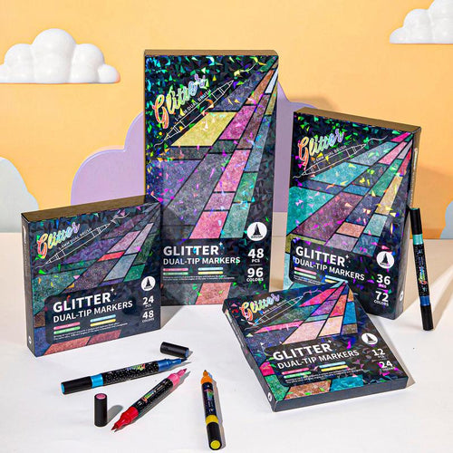 🎨Glitter Effect Brush Markers - Create Sparkling Artwork Easily(🌈24-200 Colors | Smooth No Clog | No Bleed Through📝) UPSELL