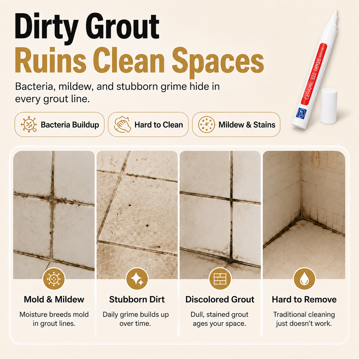 🔥✨LAST DAY 50% OFF ✨Anti-mould and waterproof joint pen for ceramic tiles