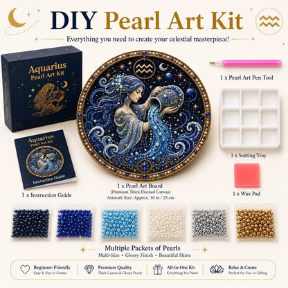🔥 LAST DAY 49% OFF – ✨ Premium 3D Pearl 12 Zodiac Signs Art Kit | Luxury Flocked Canvas with Scratch-Resistant Non-Fading Pearl Beads DIY Handmade Astrology Decor ♈🌙💎