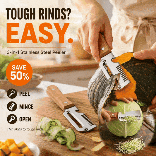 🔥💕LAST DAY 75% OFF ✨3-in-1 Stainless Steel Vegetable Peeler with Wooden Handle & Bottle Opener