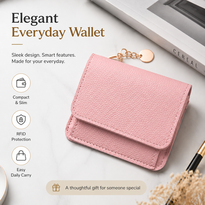 Women's Elegant Minimalist Short Slim Wallet All-match Trendy Mini 3 Bifold Purse RFID Blocking Card Holder Money Clip ID Window Compact Coin Purse Ideal Gift