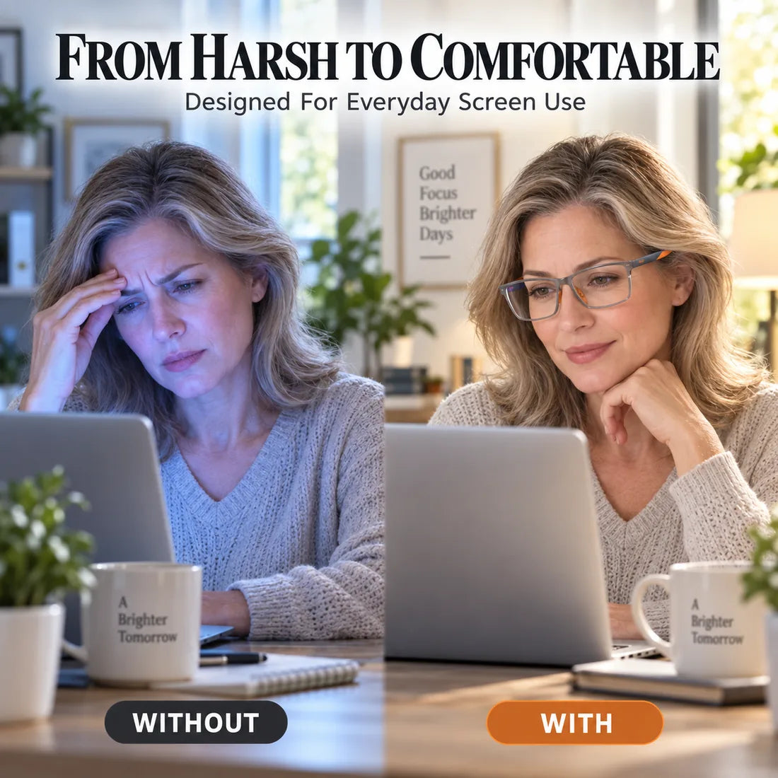 Before and after comparison from harsh screen glare to comfortable viewing