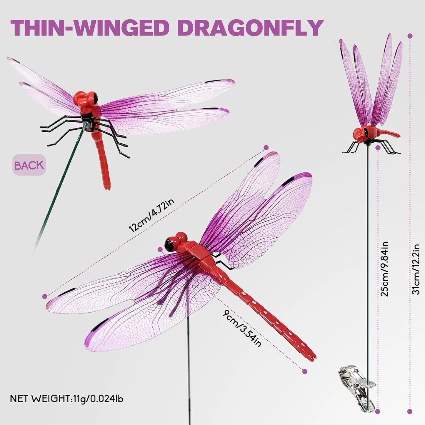 🔥💕LAST DAY 50% OFF ✨Orodira® Outdoor Fake Dragonfly Rod Clip, Garden Metal Dragonfly Clip