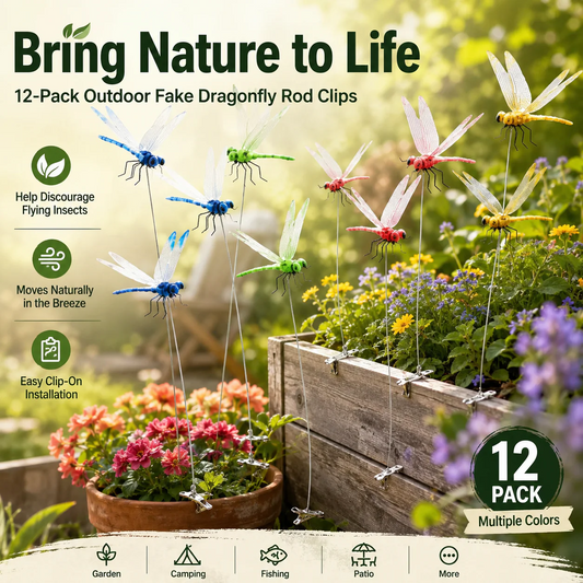 Dobryla®🔥💕LAST DAY 50% OFF ✨ Outdoor Fake Dragonfly Rod Clip, Garden Metal Dragonfly Clip
